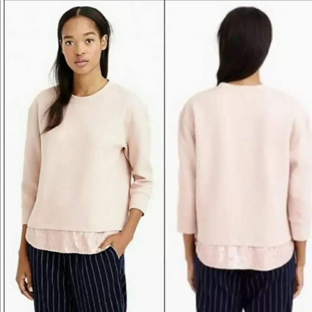 J. Crew Blush Pink Sequin-Trim Sweatshirt B7027 S Small